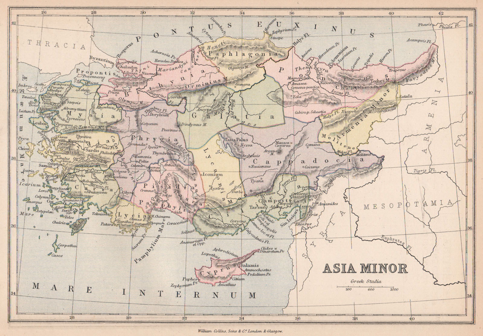 ANCIENT TURKEY. 'Asia Minor'. Provinces. BARTHOLOMEW 1878 old antique map